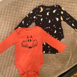 Halloween onesies.  Orange & black.  Size 0-3 mos